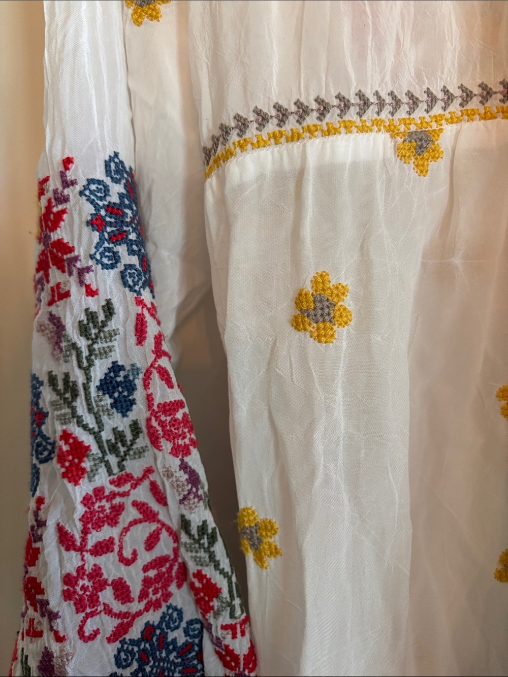 Johnny Was White Embroidered Boho Tunic Dress with Red, Navy & Yellow Accents - Picture 8 of 8